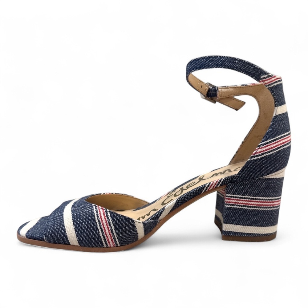 Sam Edelman Susie Denim and Red Stripe Block Heel Sandals Unworn Size 7 - Picture 5 of 9